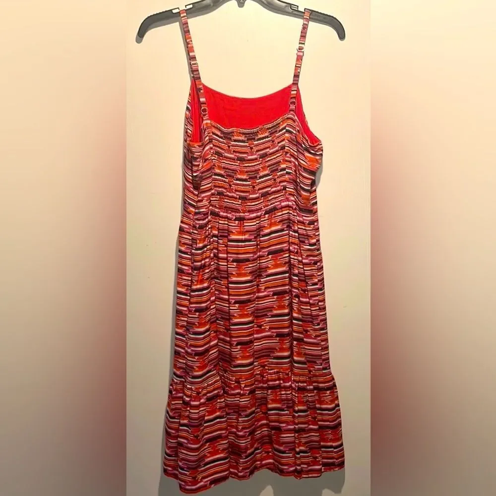 Loft- Ikat Vibrant Aztec Boho Beachy Southwestern Multicolor Ruffle Dress- 6